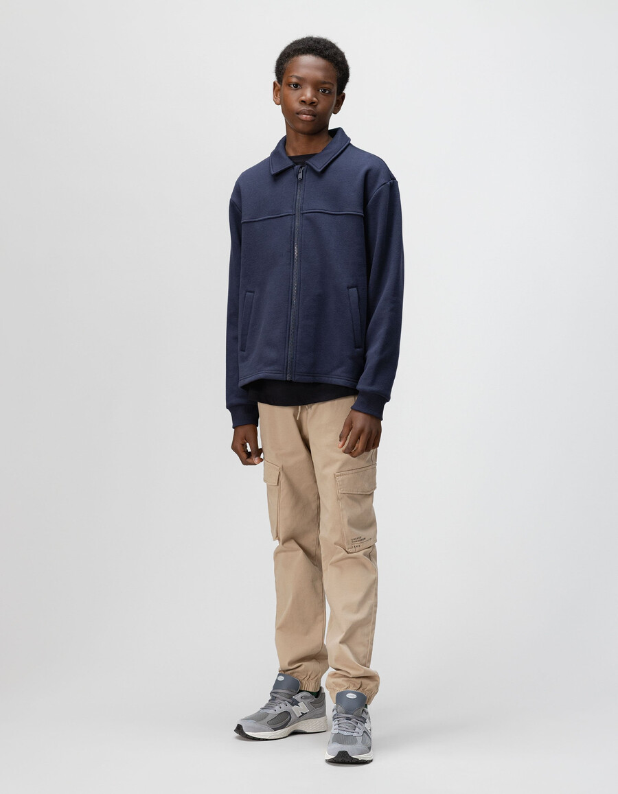 cardigan blu navy con cerniera e colletto a camicia per bambini