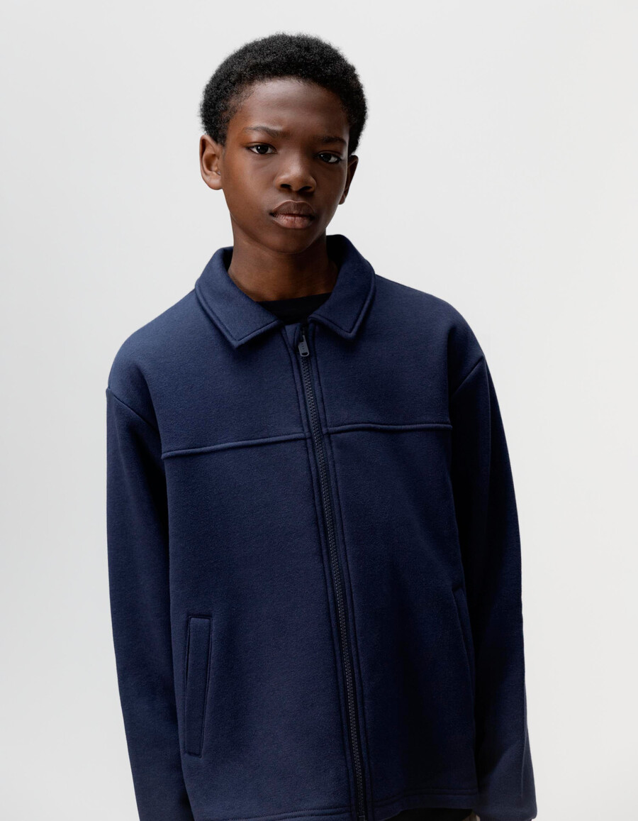 cardigan blu navy con cerniera e colletto a camicia per bambini