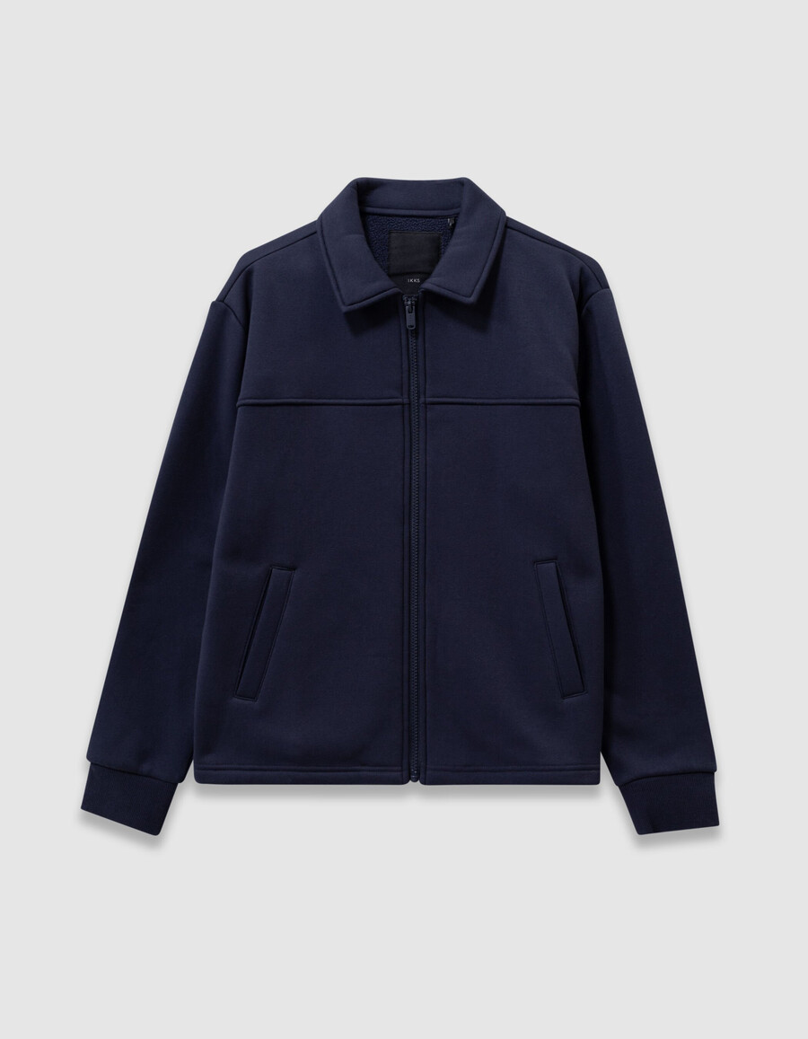 cardigan blu navy con cerniera e colletto a camicia per bambini