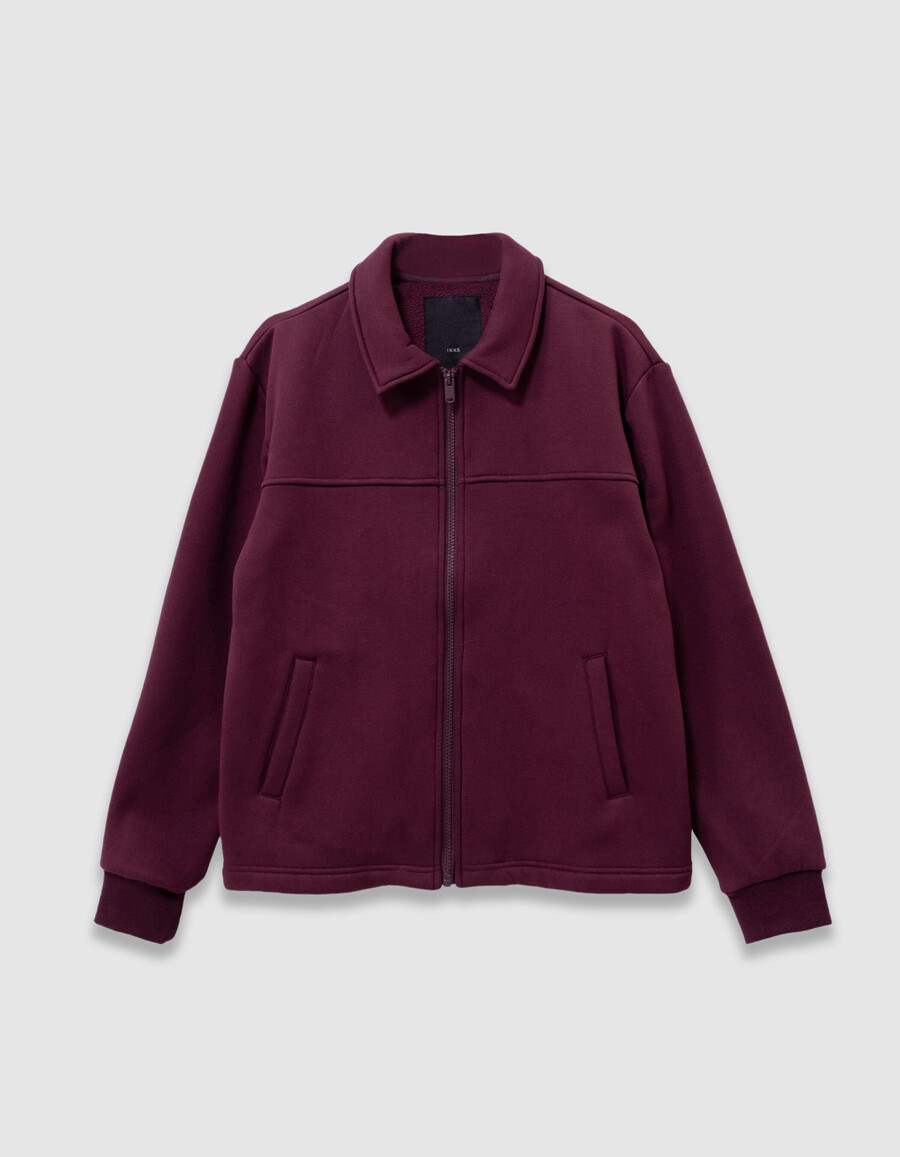 cardigan bordeaux con cerniera e colletto a camicia per ragazzi
