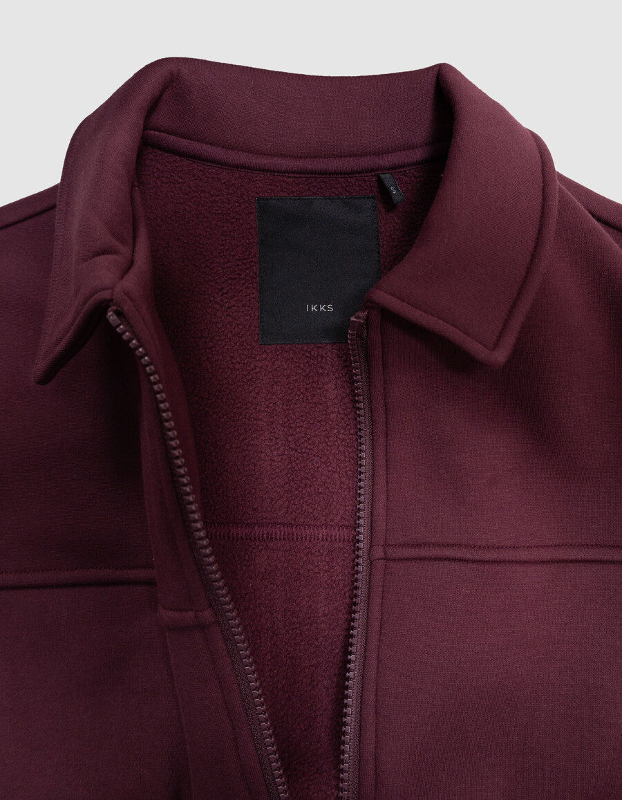 cardigan bordeaux con cerniera e colletto a camicia per ragazzi