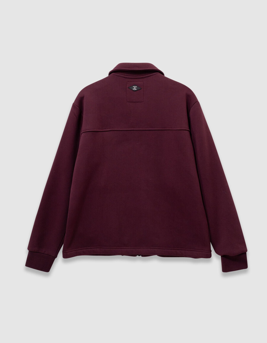 cardigan bordeaux con cerniera e colletto a camicia per ragazzi