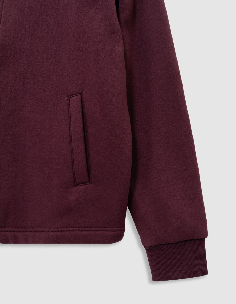 cardigan bordeaux con cerniera e colletto a camicia per ragazzi