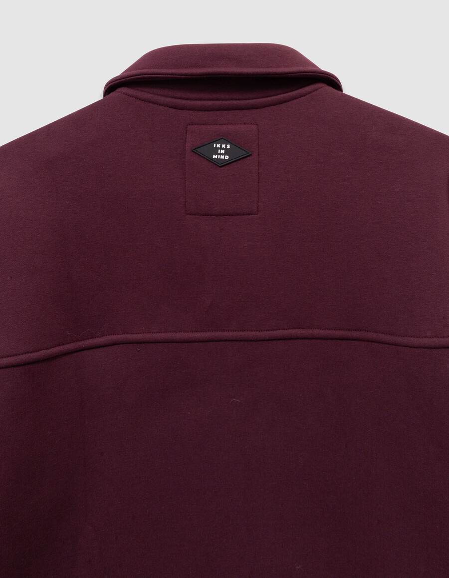 cardigan bordeaux con cerniera e colletto a camicia per ragazzi