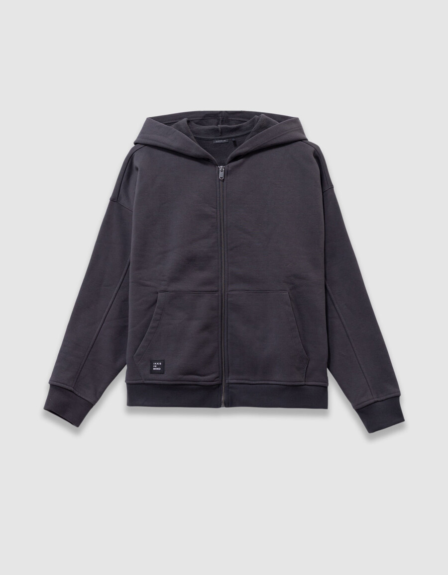 cardigan oversize con cappuccio e cerniera grigio per ragazzi