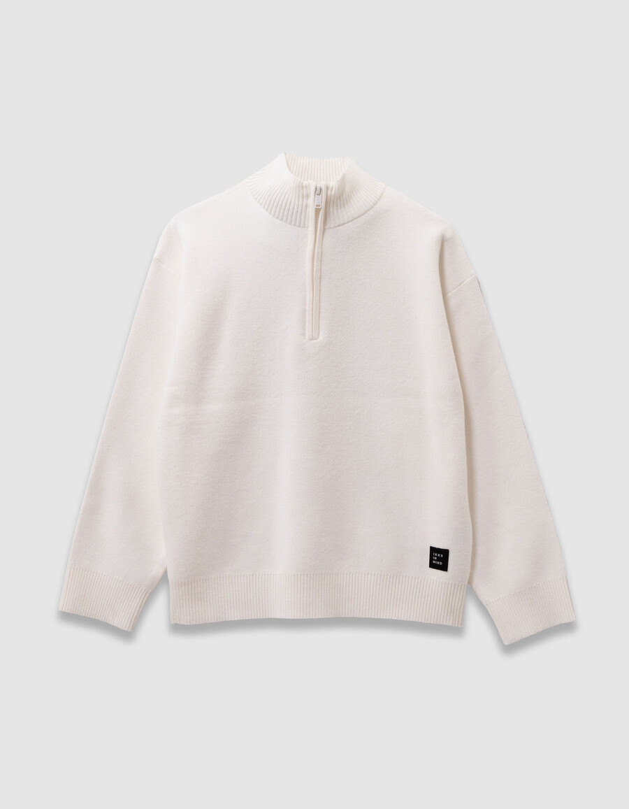 maglione bianco lavorato a maglia con cerniera sul collo per bambini