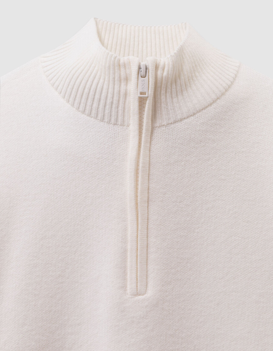 maglione bianco lavorato a maglia con cerniera sul collo per bambini