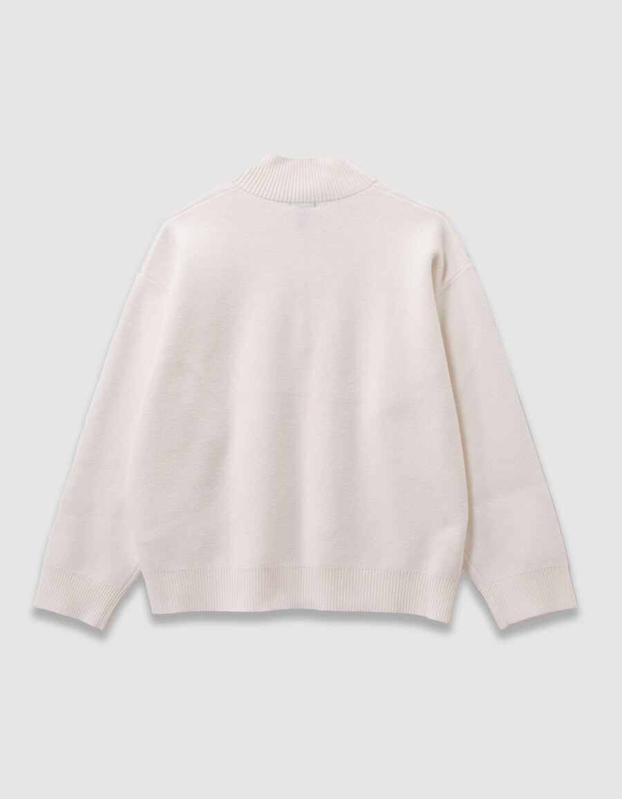 maglione bianco lavorato a maglia con cerniera sul collo per bambini