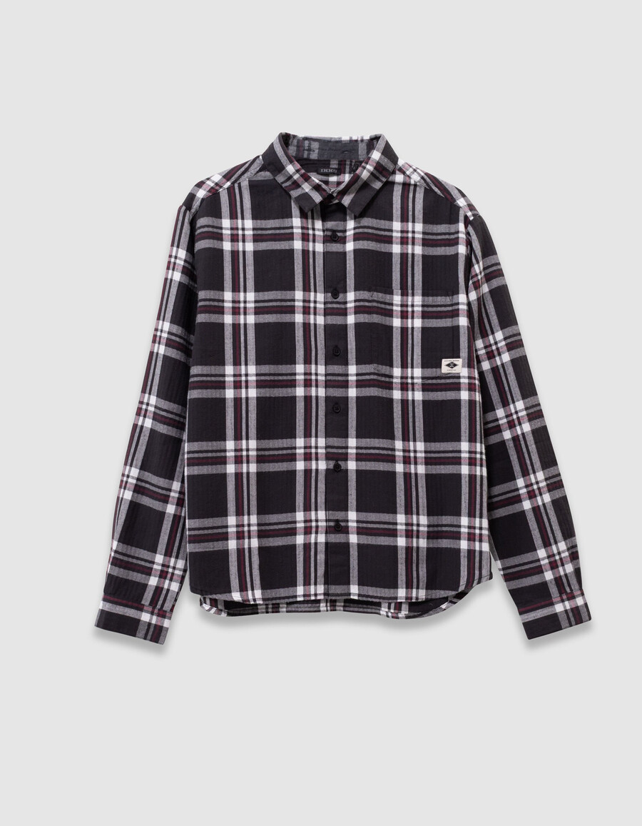 camicia a quadri grigia da bambino con cappuccio staccabile