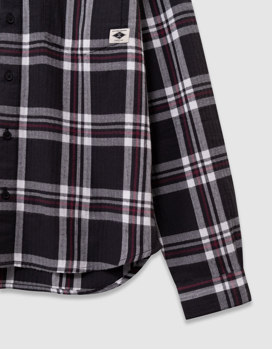 camicia a quadri grigia da bambino con cappuccio staccabile