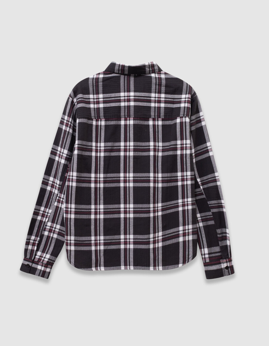 camicia a quadri grigia da bambino con cappuccio staccabile