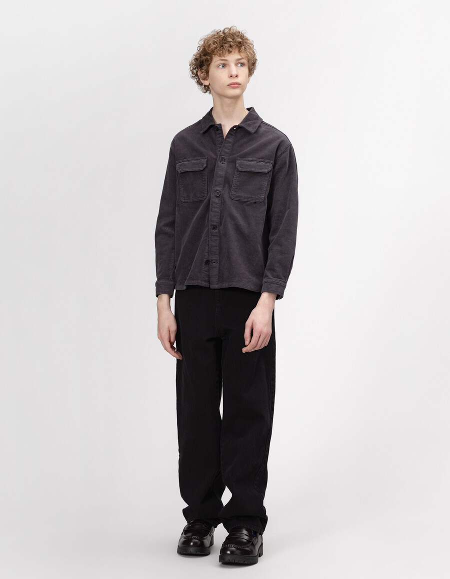 camicia a maniche lunghe in velluto a coste grigio per bambini