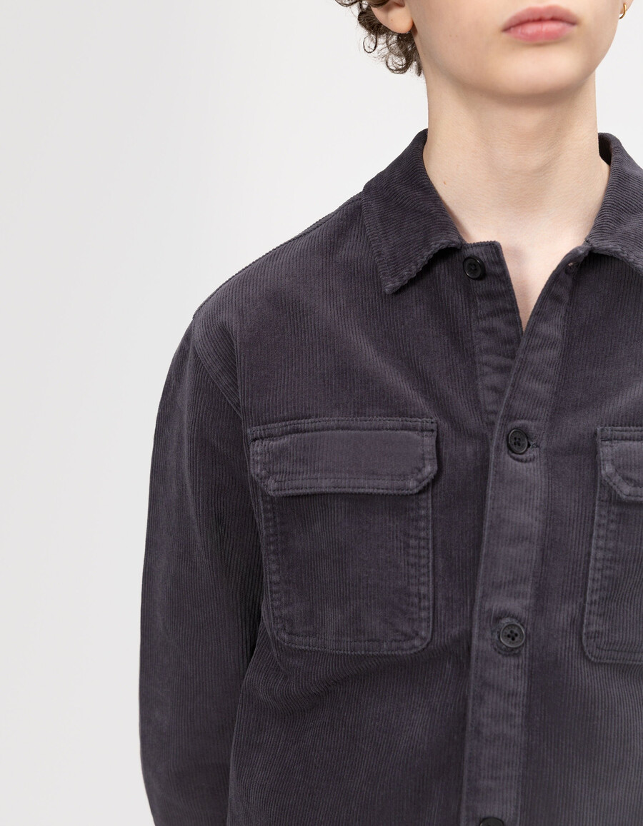 camicia a maniche lunghe in velluto a coste grigio per bambini