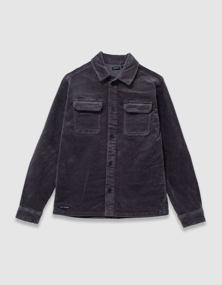 camicia a maniche lunghe in velluto a coste grigio per bambini