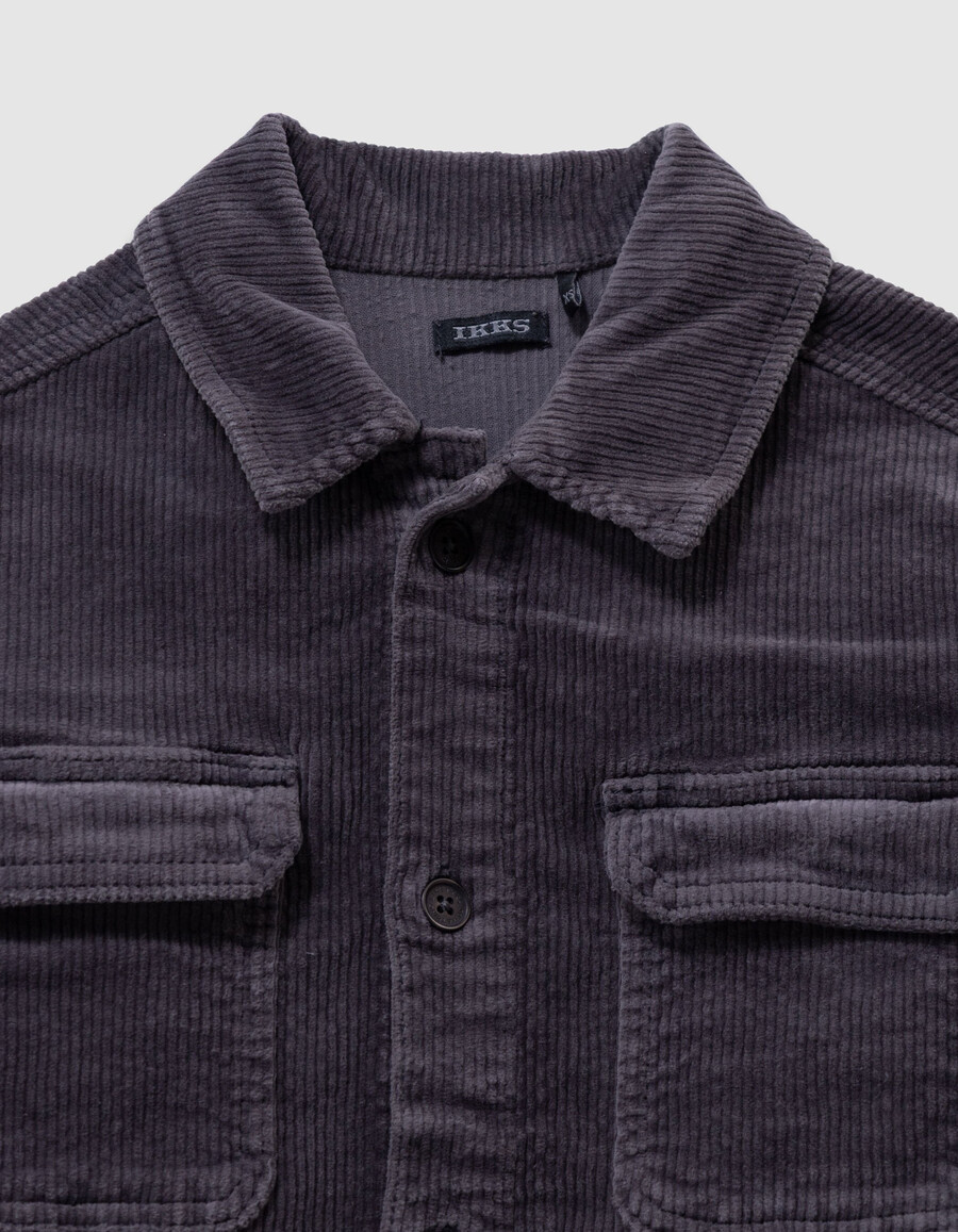 camicia a maniche lunghe in velluto a coste grigio per bambini