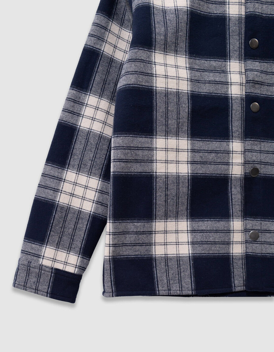 camicia a quadri blu navy da bambino con cappuccio staccabile