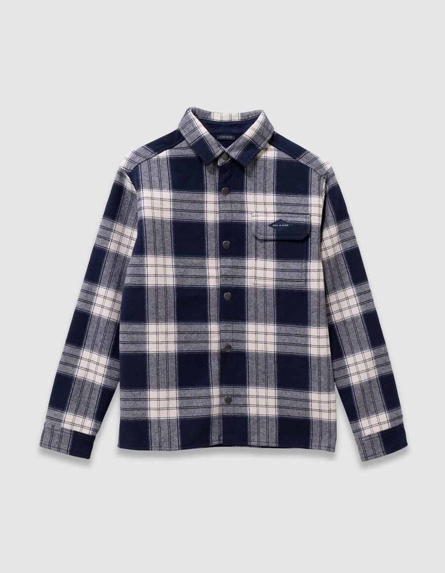 camicia a quadri blu navy da bambino con cappuccio staccabile