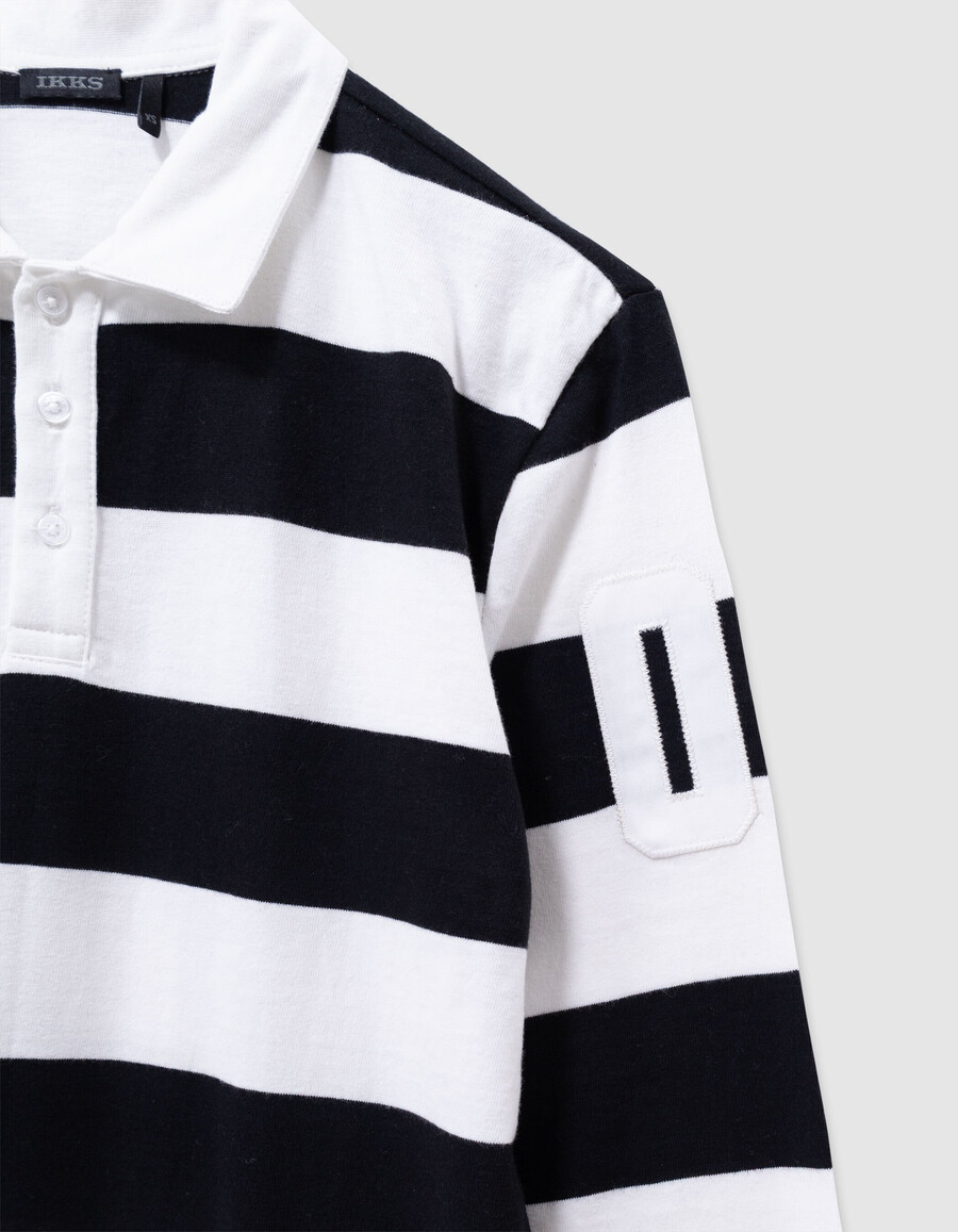 polo nera a maniche lunghe con righe écru per bambini
