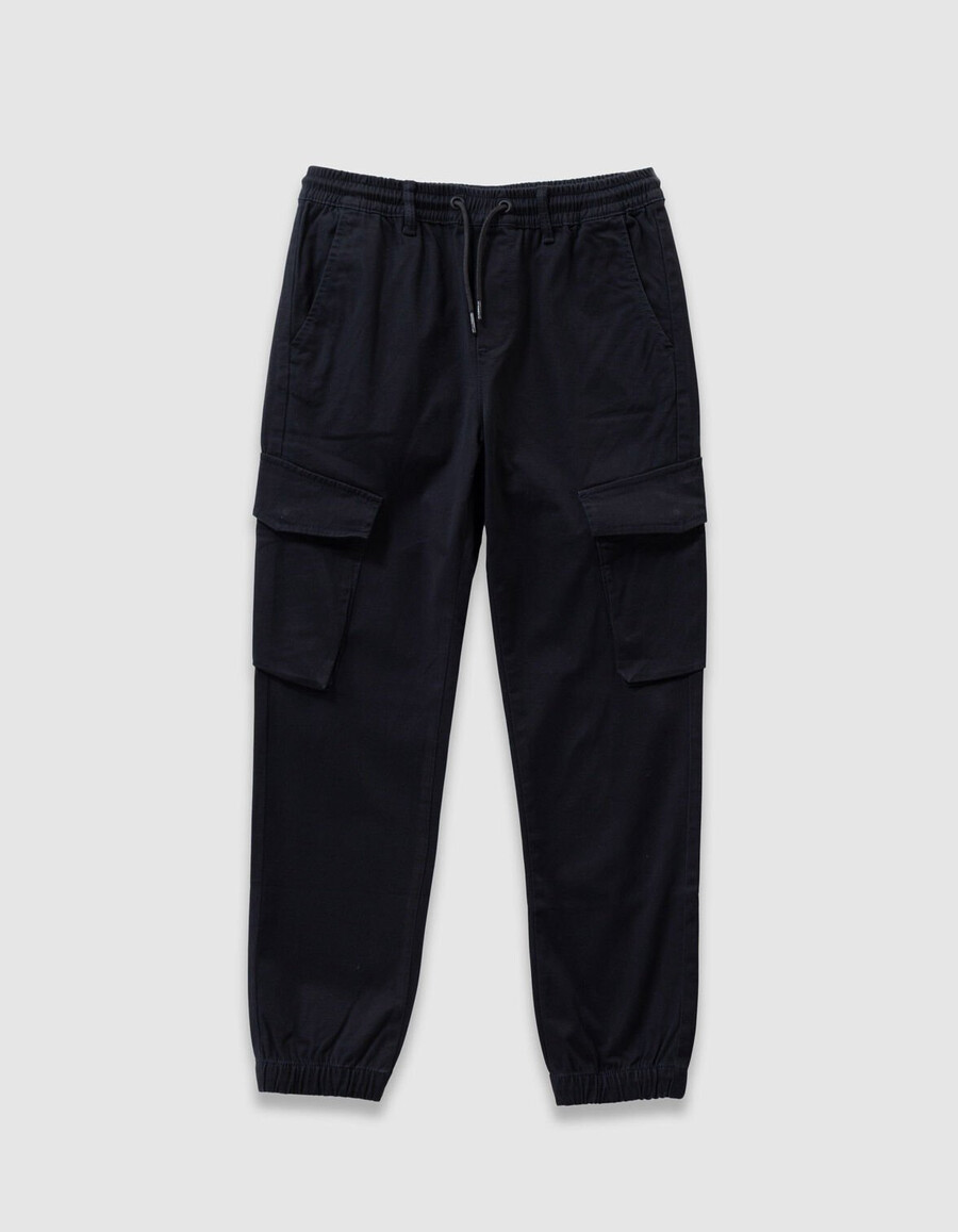 pantaloni cargo neri da ragazzo con vita elasticizzata