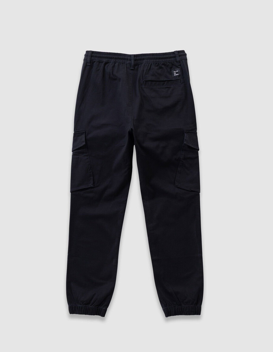 pantaloni cargo neri da ragazzo con vita elasticizzata