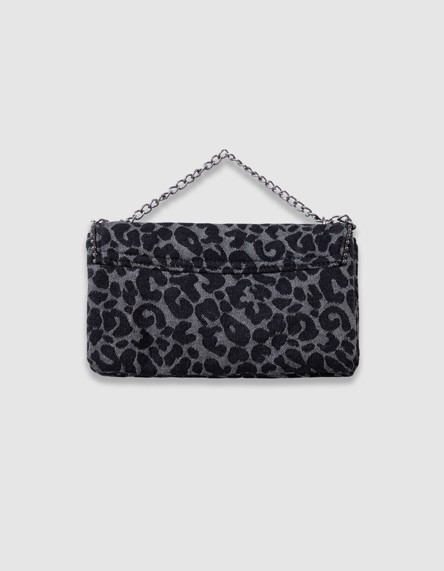 borsa nera da bambina con stampa leopardata e bordo in microperline