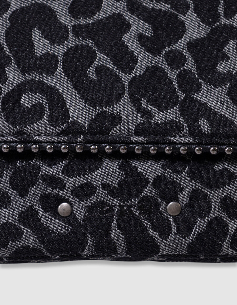 borsa nera da bambina con stampa leopardata e bordo in microperline