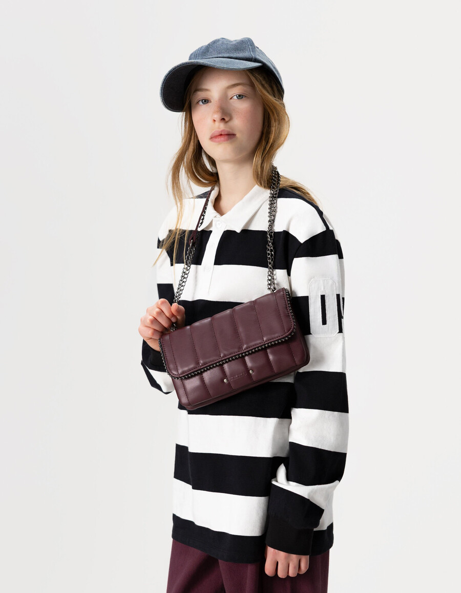 borsa bordeaux per ragazze con bordo in microperle