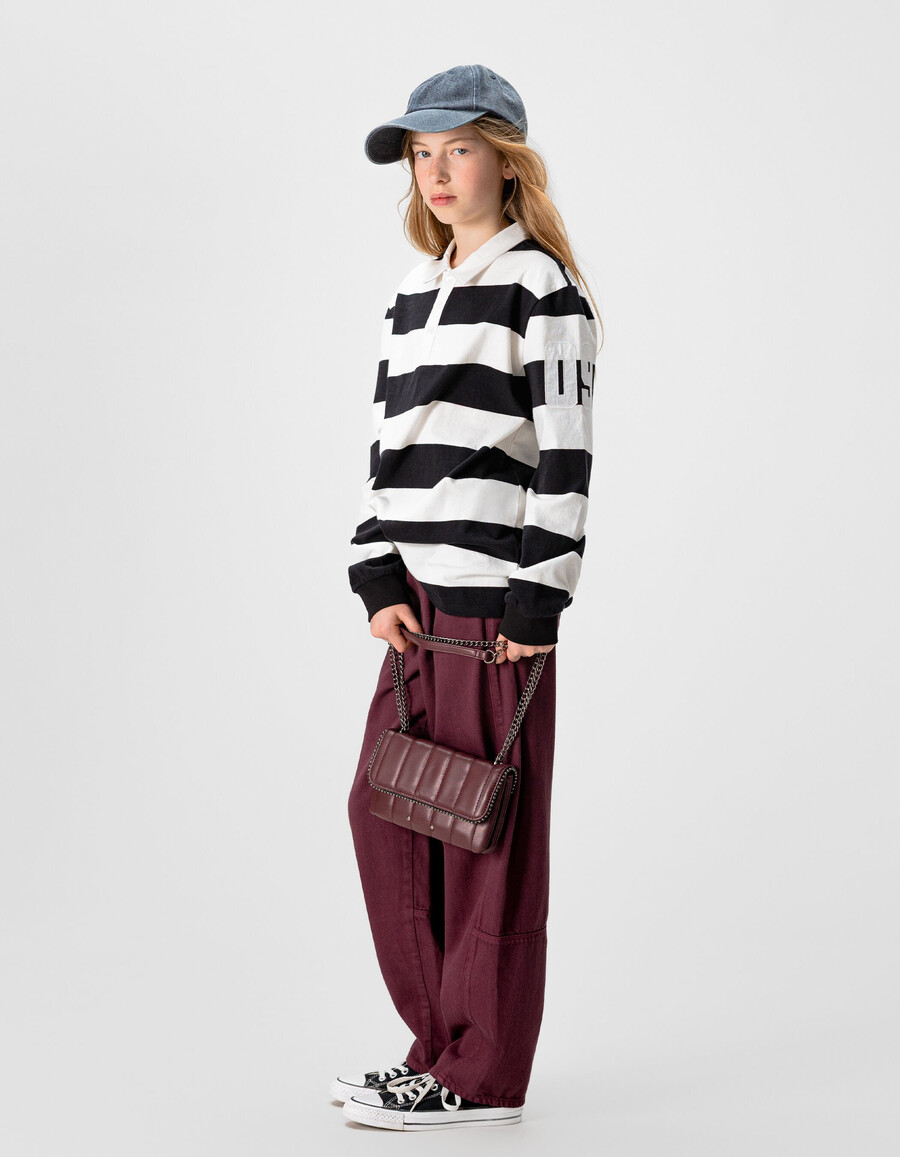 borsa bordeaux per ragazze con bordo in microperle