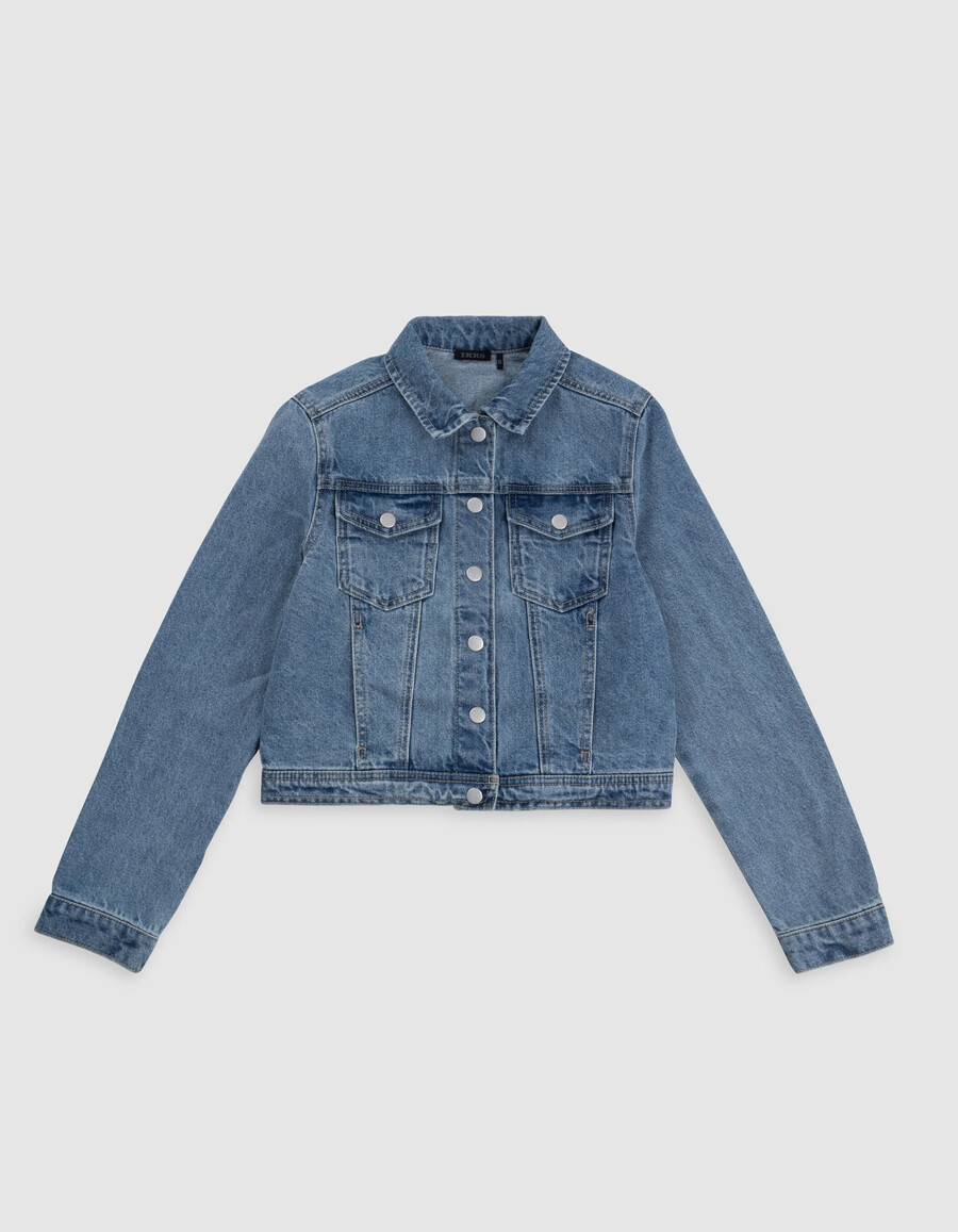 giacca di jeans corta blu per ragazza