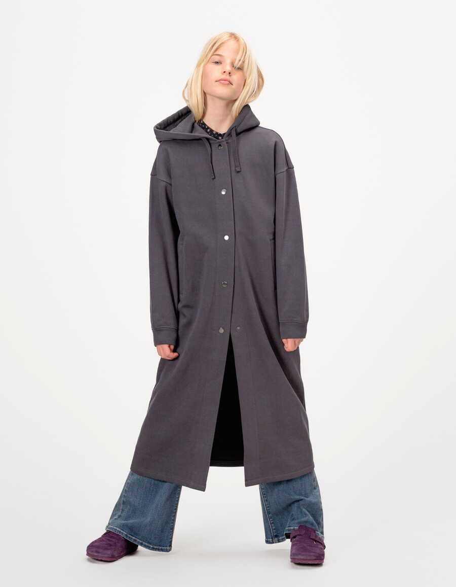 cardigan grigio con cappuccio di lunghezza media per bambine