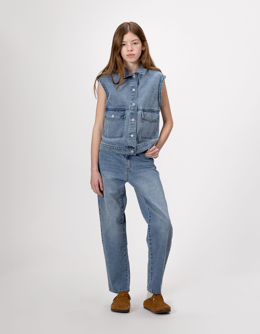 giacca senza maniche in denim blu per ragazze