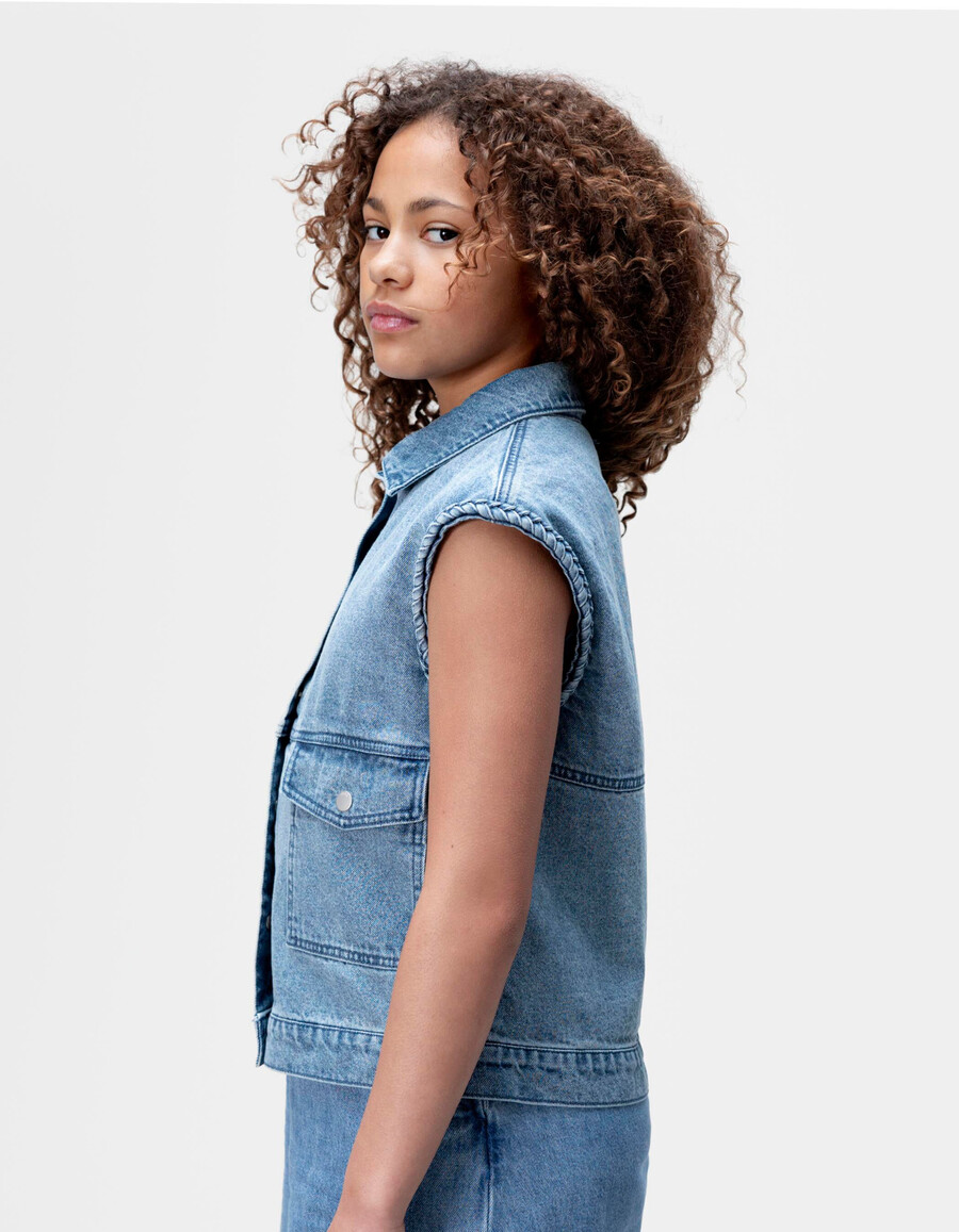 giacca senza maniche in denim blu per ragazze
