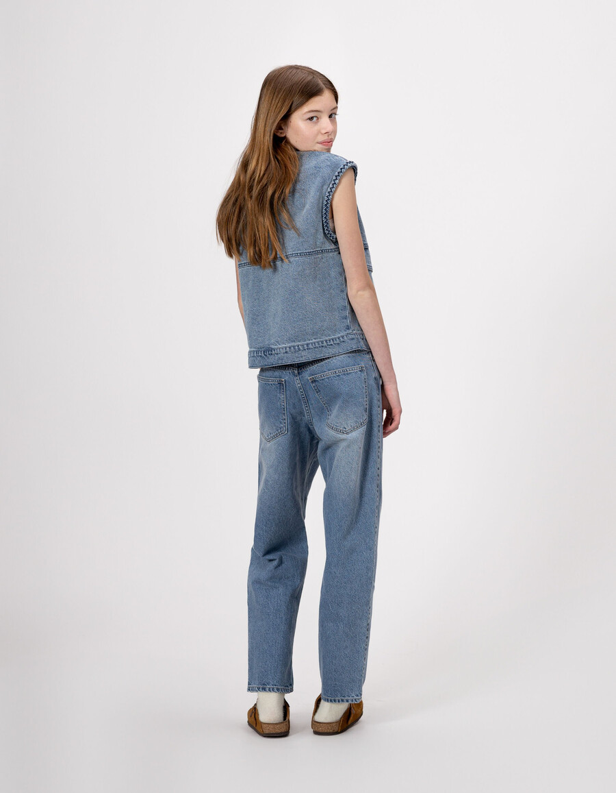 giacca senza maniche in denim blu per ragazze