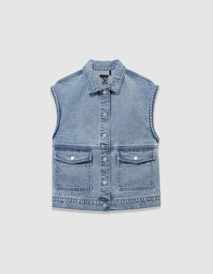 giacca senza maniche in denim blu per ragazze