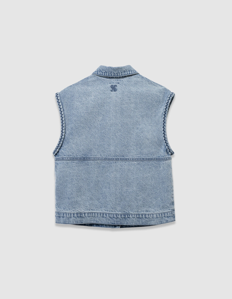 giacca senza maniche in denim blu per ragazze
