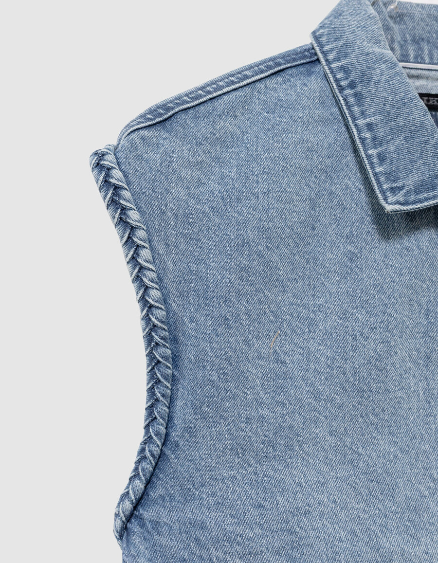 giacca senza maniche in denim blu per ragazze