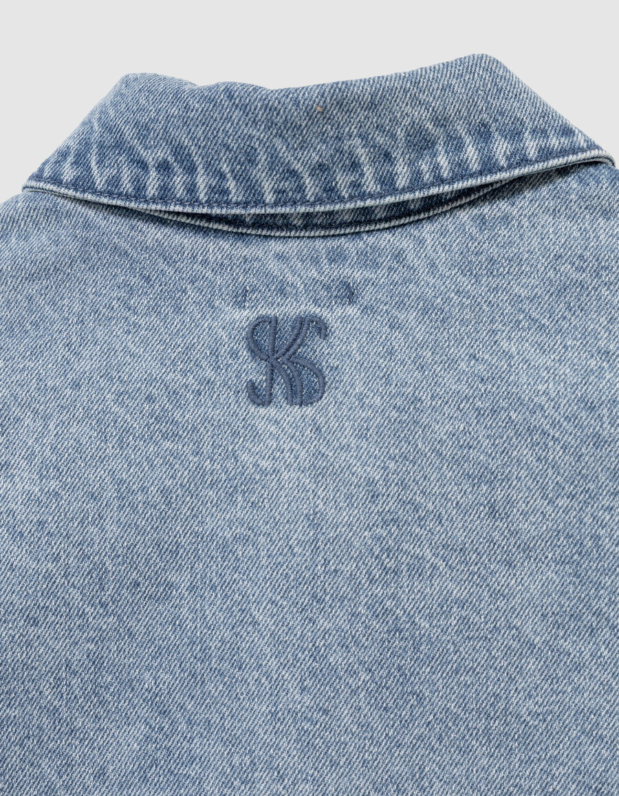giacca senza maniche in denim blu per ragazze