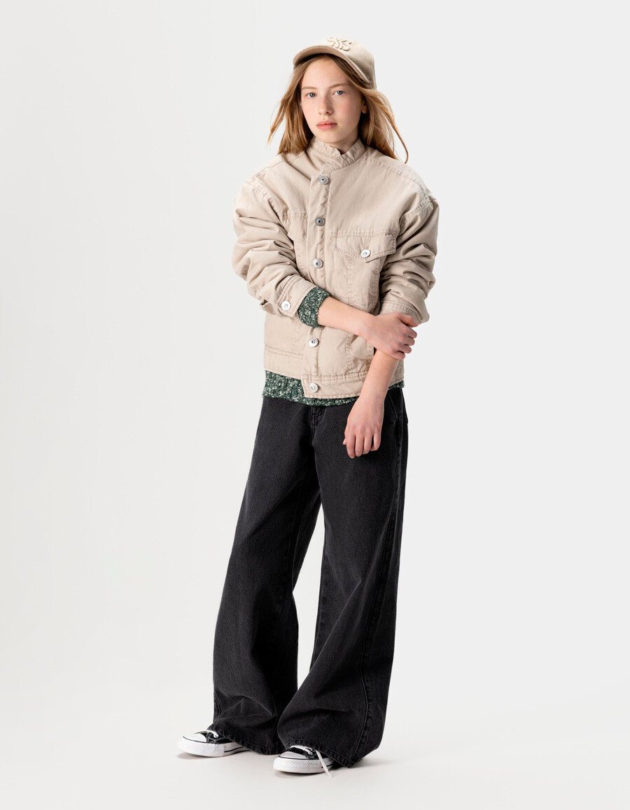 giacca in tela beige con fodera in pelliccia per bambine