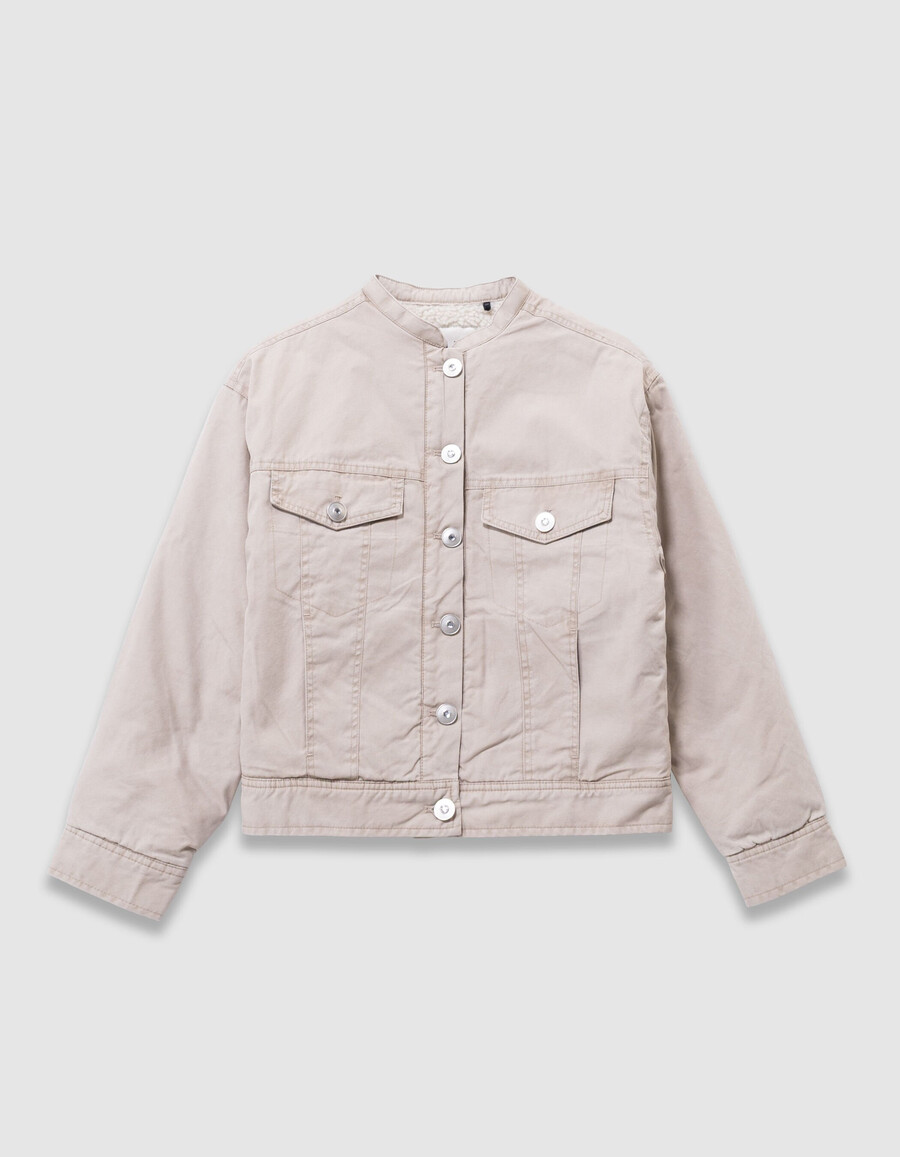 giacca in tela beige con fodera in pelliccia per bambine