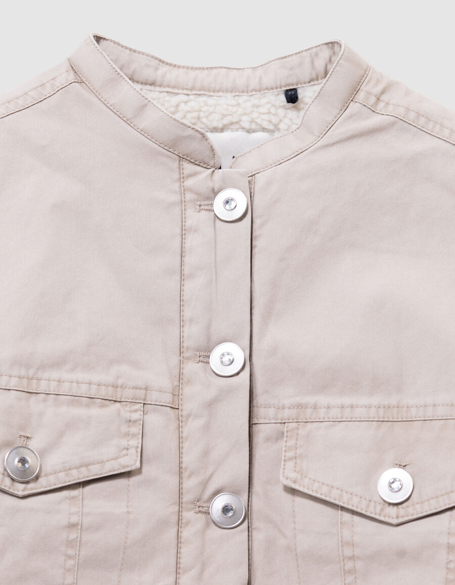 giacca in tela beige con fodera in pelliccia per bambine