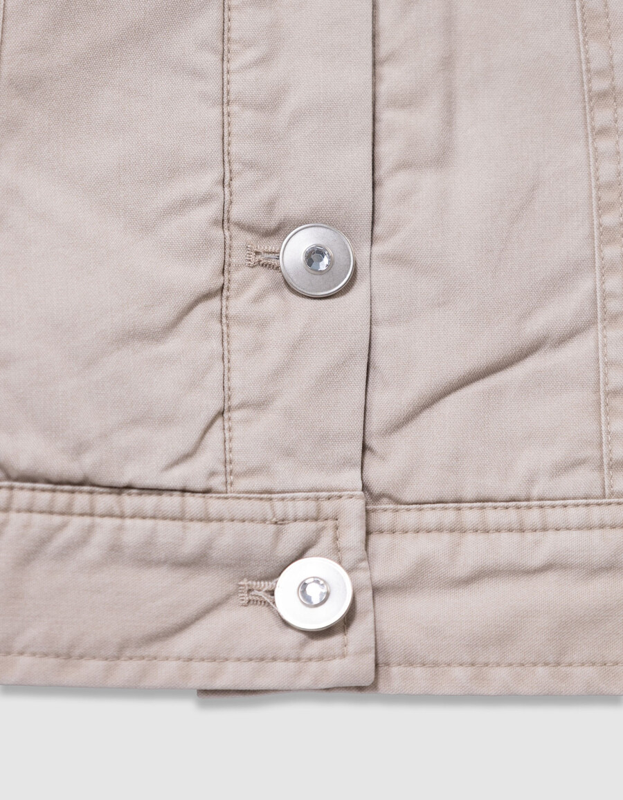 giacca in tela beige con fodera in pelliccia per bambine