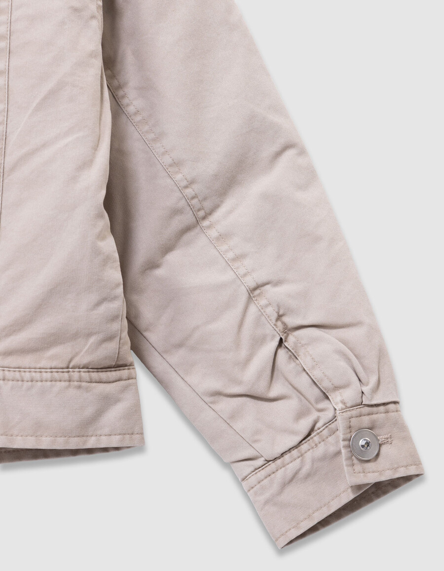 giacca in tela beige con fodera in pelliccia per bambine