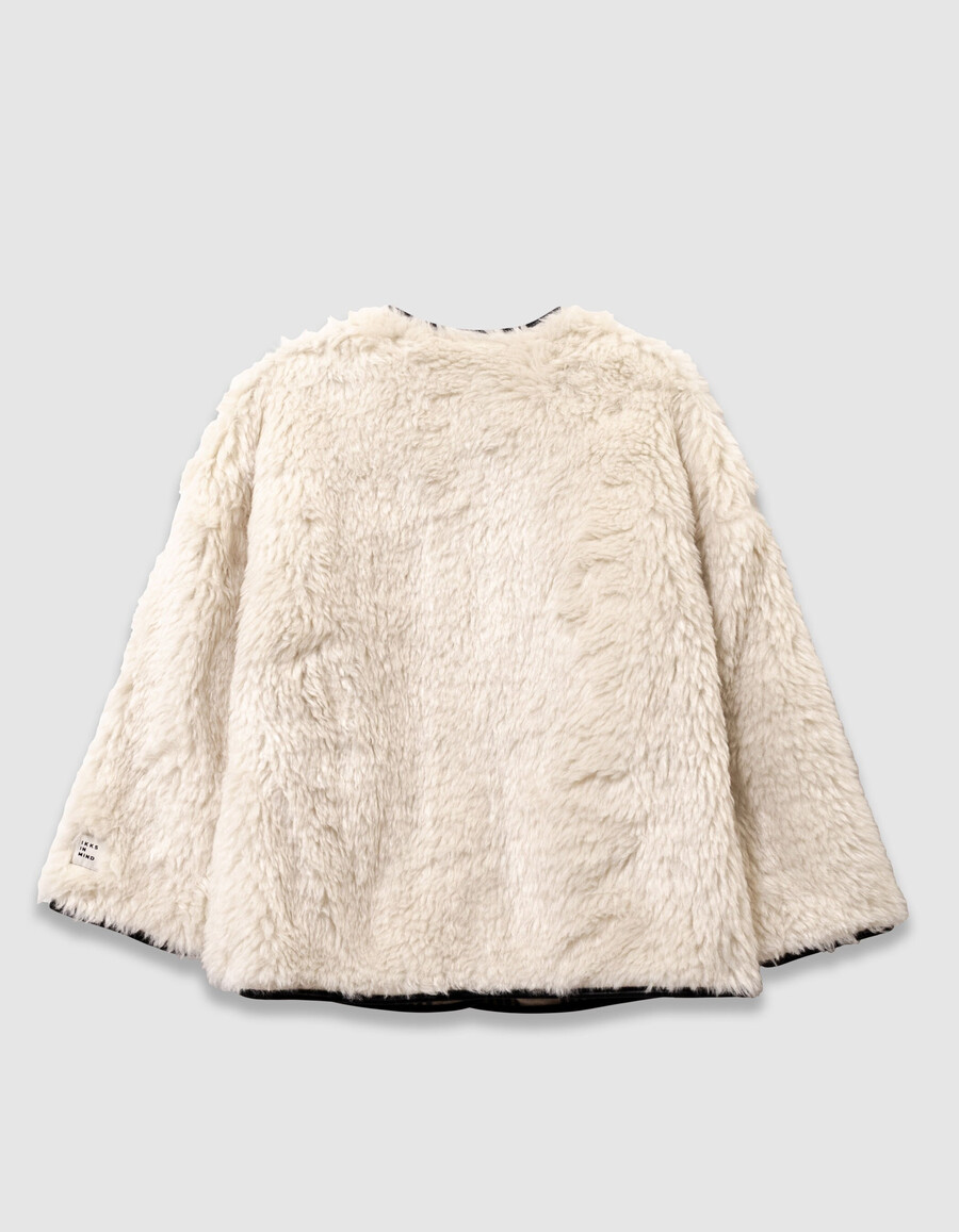 cappotto reversibile beige a quadri e sherpa per bambine