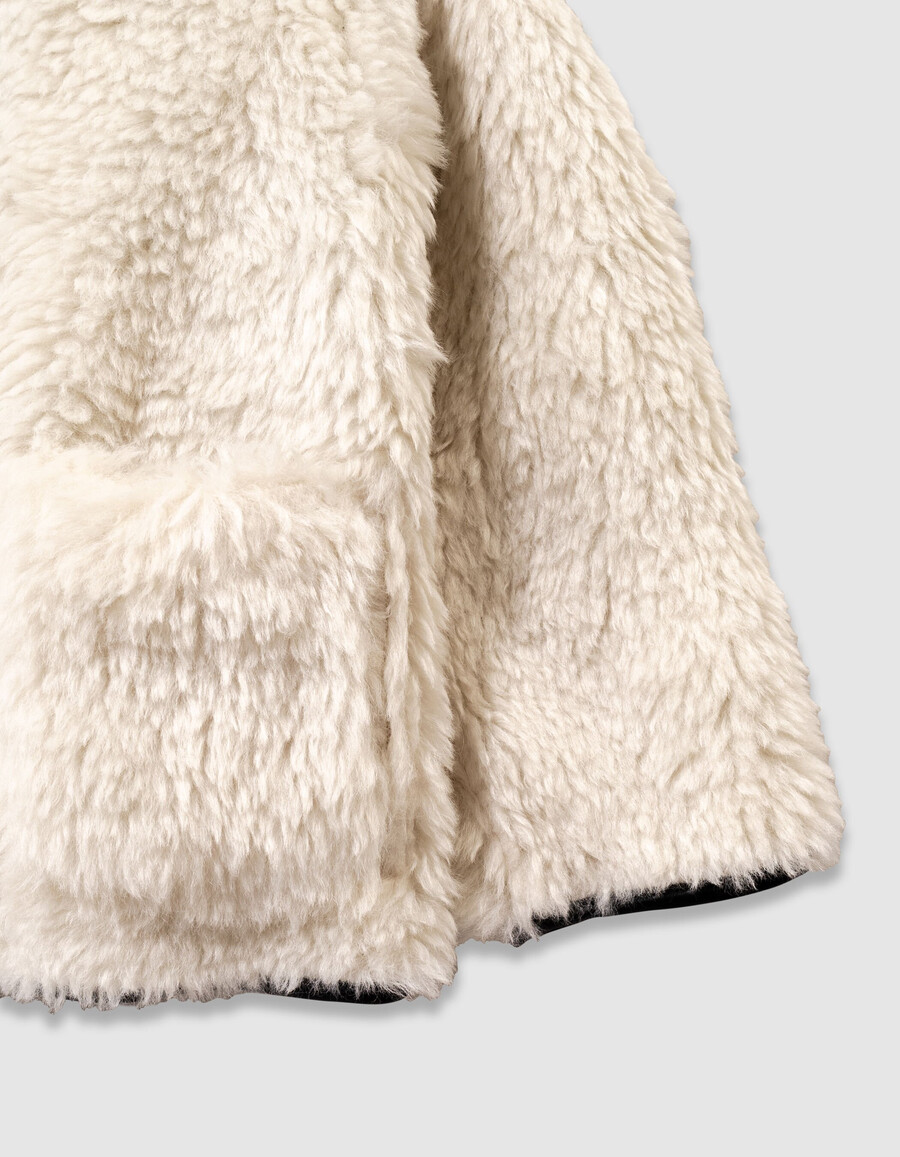 cappotto reversibile beige a quadri e sherpa per bambine