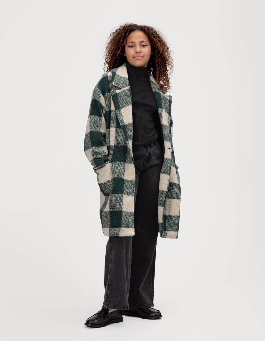 cappotto a quadri verde ed écru per bambine
