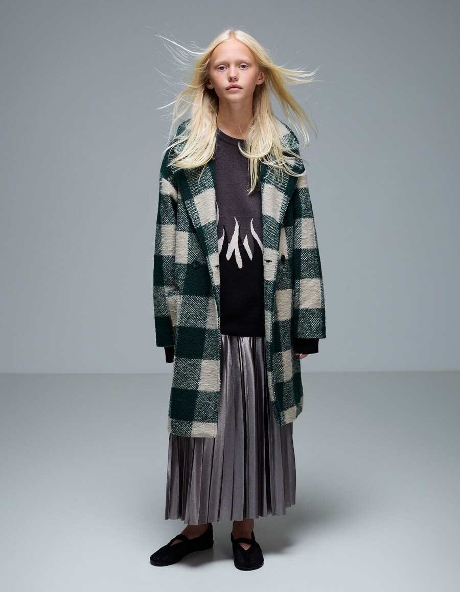 cappotto a quadri verde ed écru per bambine