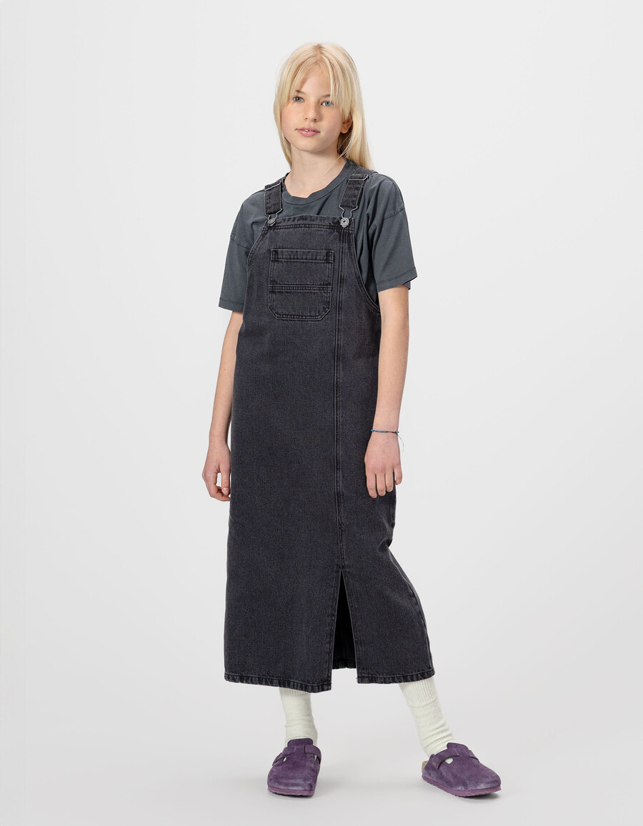 abito midi con spacchi in denim grigio per bambine