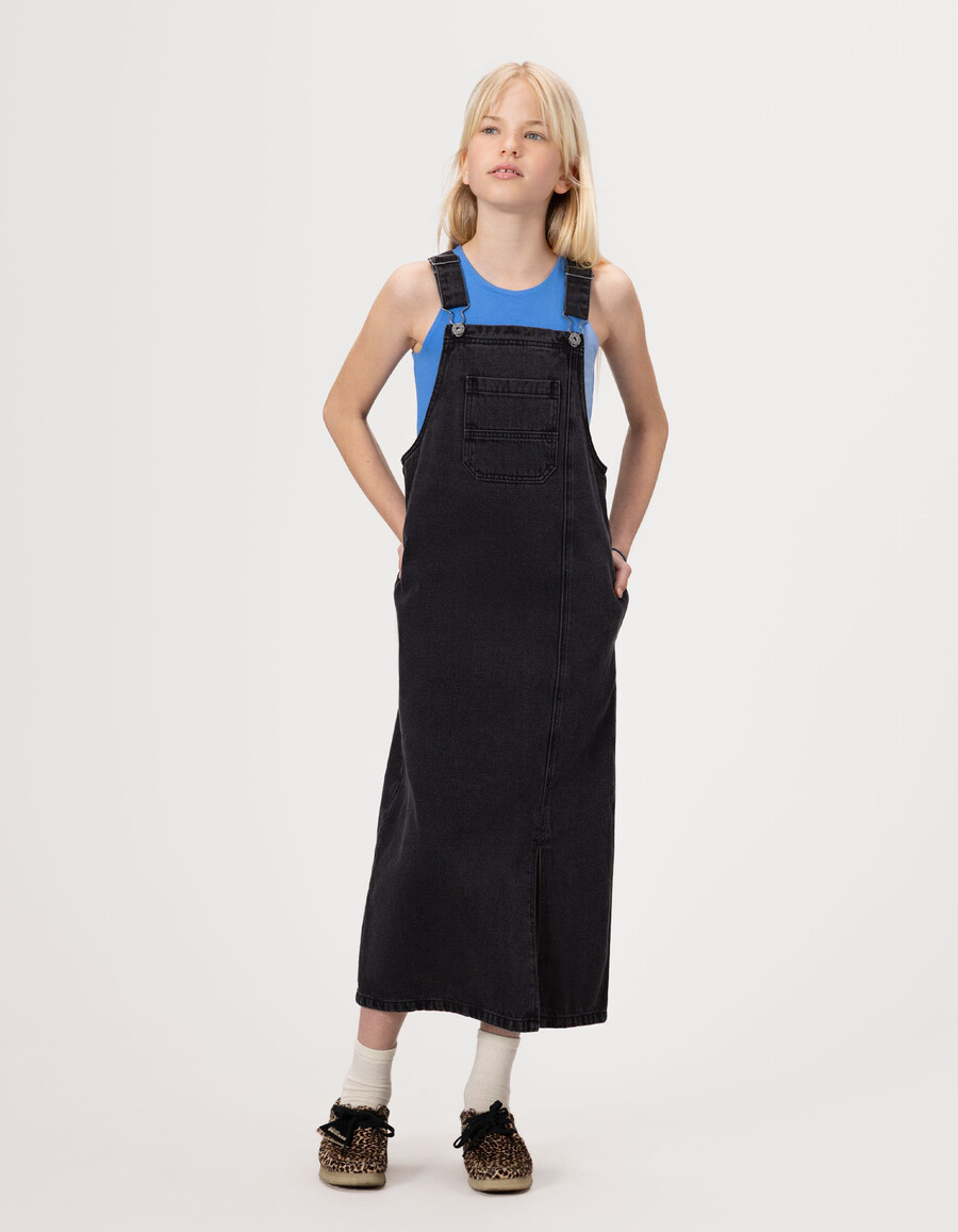 abito midi con spacchi in denim grigio per bambine