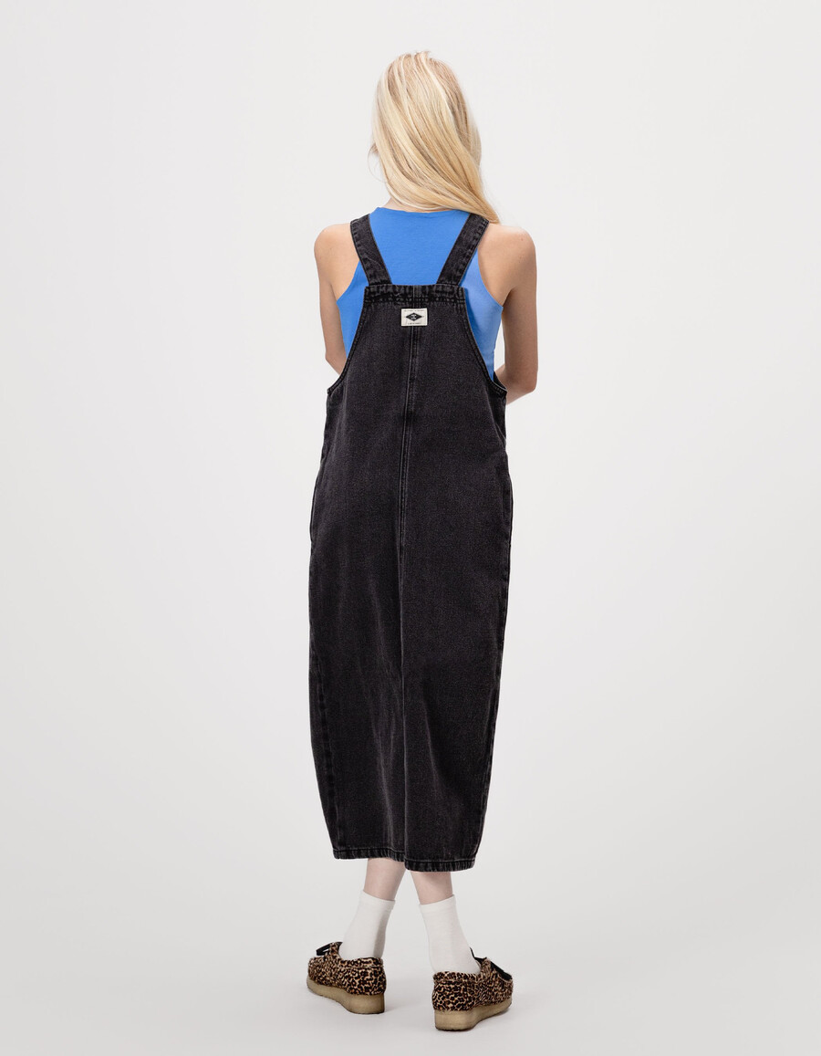 abito midi con spacchi in denim grigio per bambine