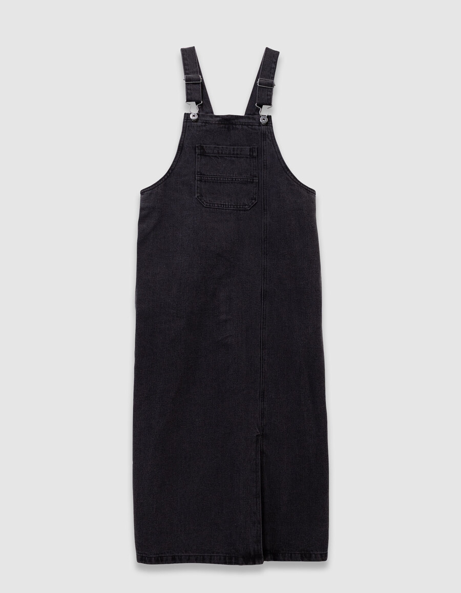 abito midi con spacchi in denim grigio per bambine